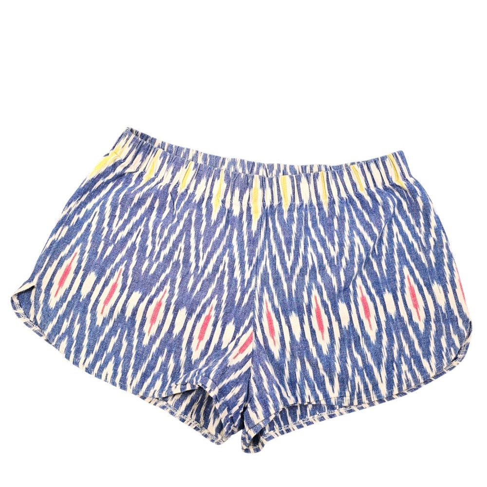 Reformation Blue Ikat Print Surplus Fabric Elastic Waist Shorts Womens Large USA